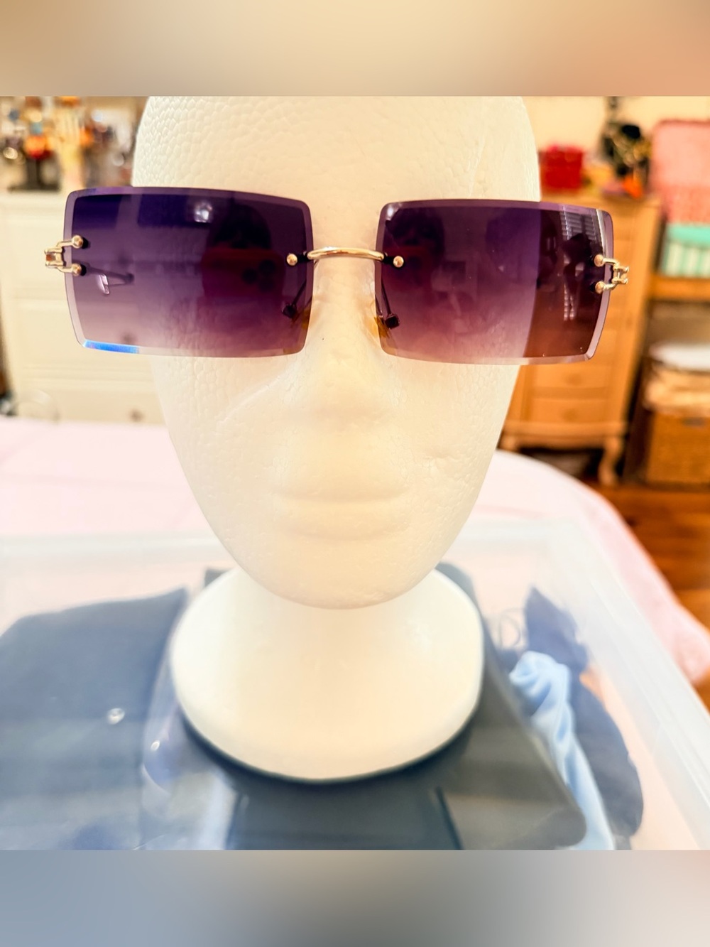 Purple Rimless Square Sunglasses - Women's Fashion Accessory